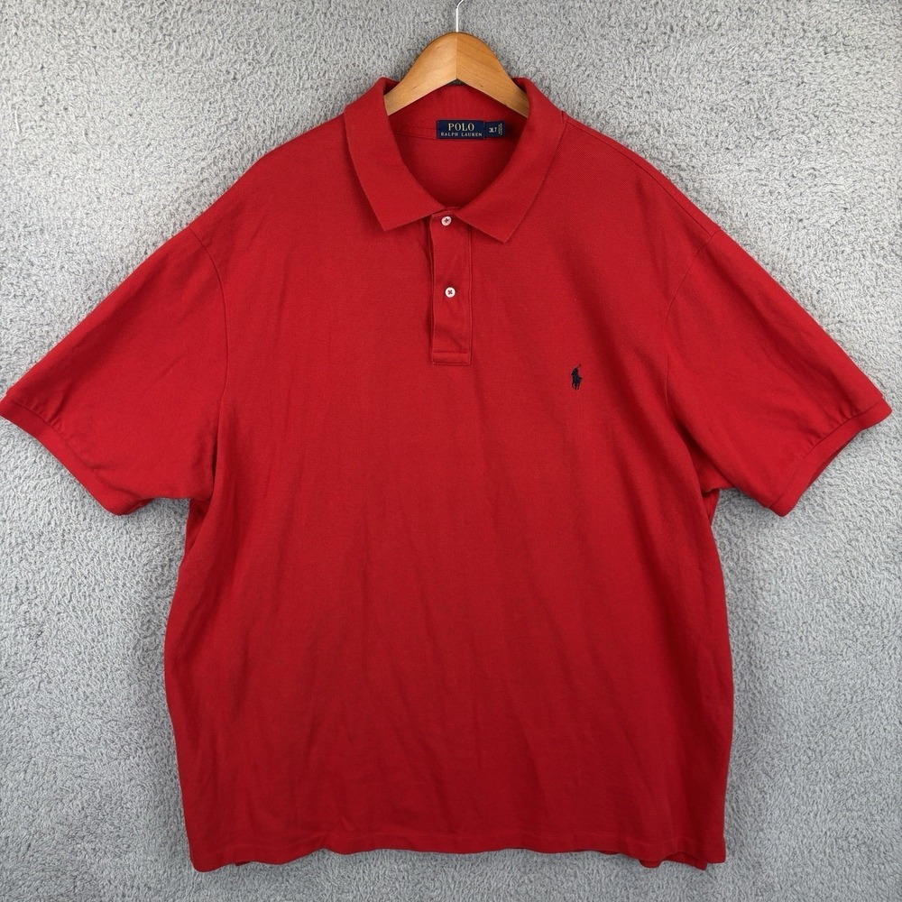 Polo Ralph Lauren Polo Shirt Men 3LT Tall Red Short Sleeve Cotton Navy Pony Golf
